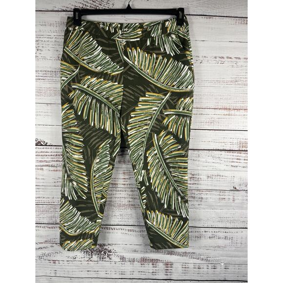 Lemon Way Pants - Lemon Way Pants Womens 16P Green Palm Frond Print Capri Stretch Tropical Cropped